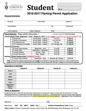 Fillable Online Utm Utoronto University Of Toronto Parking Services