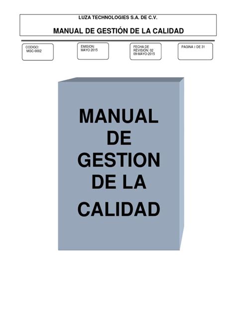 Manual De Gestion De La Calidad Gestión De La Calidad Calidad