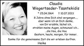 Traueranzeigen Von Claudia Wegertseder Tsantekidis Trauer Und Gedenken