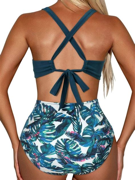 Tropical Print Twist Front Halter One Piece Swimsuit Shein Usa