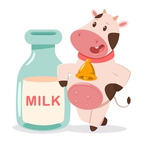 Premium Vector Cute Cow With Milk Bottle