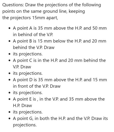 Solved Questions Draw The Projections Of The Following Points On