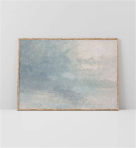 Vintage Cloud Painting Muted Blue Sky Watercolor Wall Art Etsy