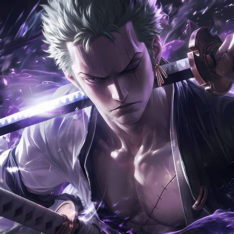 Roronoa Zoro Wallpaper 4K, Purple aesthetic, 5K, AI art