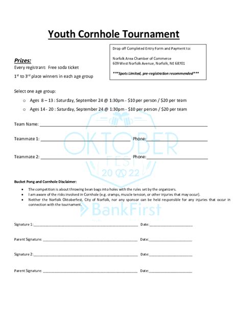 Fillable Online Youth Cornhole Tournament Fax Email Print Pdffiller