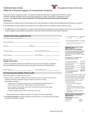 Fillable Online YSU Affidavit Support Undergrad Fax Email Print PdfFiller