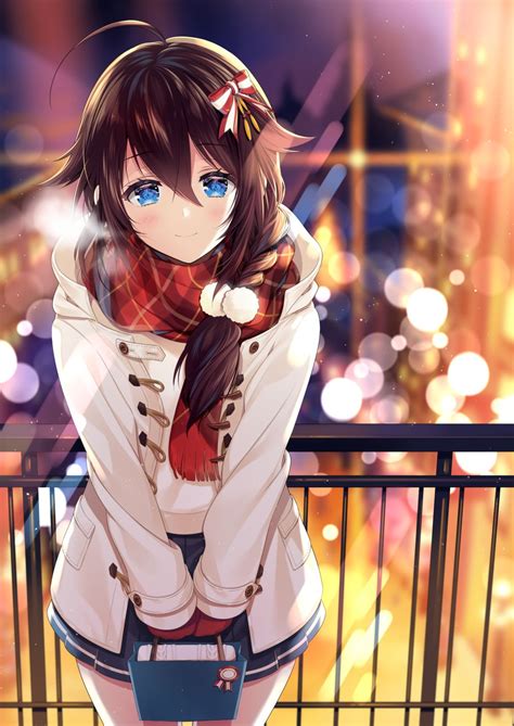 Pretty Anime Girl With Brown Hair And Blue Eyes