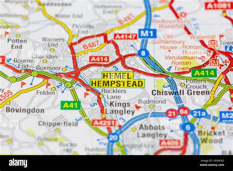 Hemel Hempstead And Surrounding Areas Shown On A Road Map Or Geography