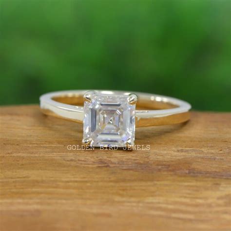 Asscher Cut Moissanite Solitaire Engagement Ring White Gold Etsy