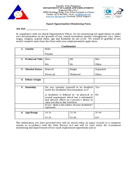 Equal Opportunities Monitoring Form Pdf