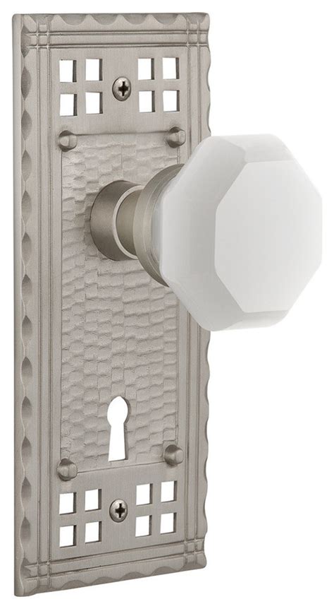 Craftsman Plate Interior Mortise Waldorf White Milk Glass Knob Satin