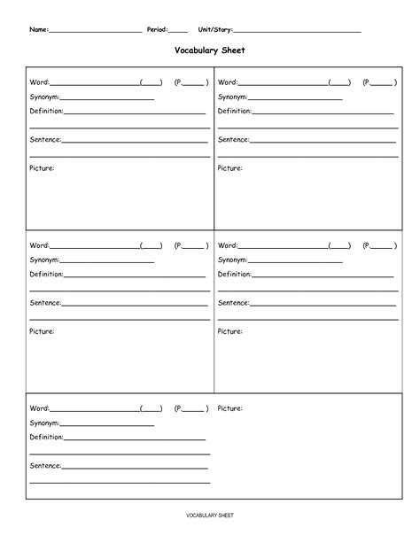 12 Printable Blank Vocabulary Worksheets Free Pdf At