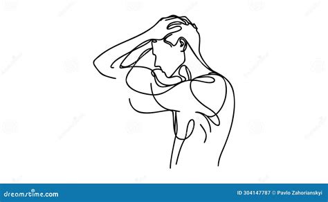 Continuous Line Drawings Of Man Feeling Sad Tired And Worried About