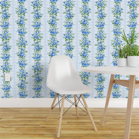 Pre Pasted Wallpaper Ft Wide Farmhouse Floral Shabby Chic Blue Cottage