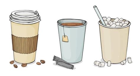 Premium Vector Handdrawn Set Of Hot Drinks To Take Away