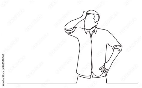 Continuous Line Drawing Standing Confused Man In Shirt Png Image With