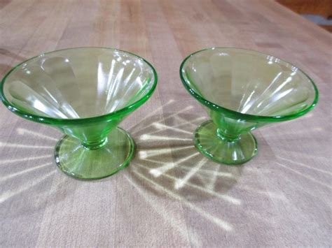 Federal Green Depression Glass Footed Dessert Sherbet Bowls Etsy