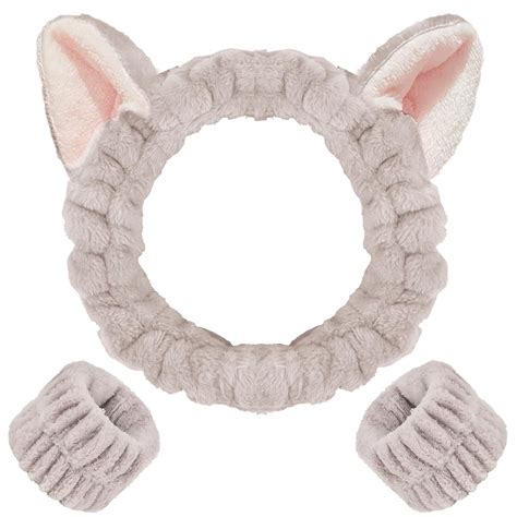 Pcs Spa Headband And Wristband Set Cute Cat Ears Headband For Washing