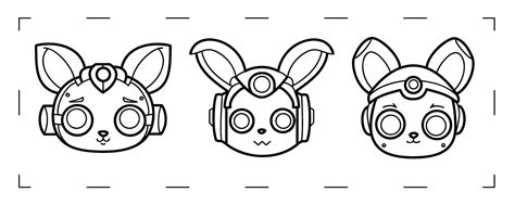 Rabbit robot heads with white background, flat black doodle, technology ...