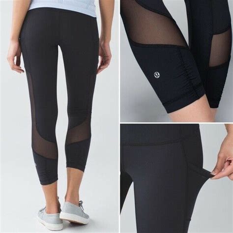 Womens Lululemon Leggings Yoga Mesh Ruched Ankle Seek The Heat Crops Black 8 Lululemon