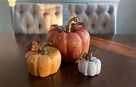 DIY: Painted Paper Mache Pumpkins with Handmade Clay Stems - Shay Can Make