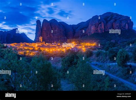 Landscape of the Mallos de Aguero by night famous geological formations ...