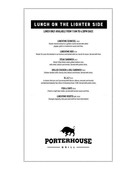 Main Menu Porthouse Grill