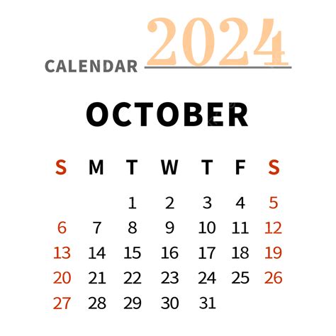 2024 October Calendar Simple Black 2024 October Year Png And Vector