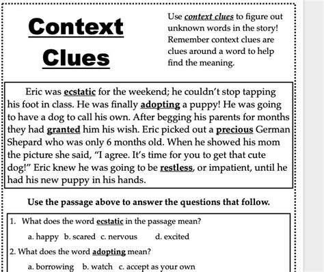 Context Clues 7th Grade