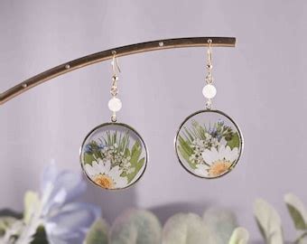 Handmade Dried Flower Botanical Resin Earrings Real Pressed Flowers