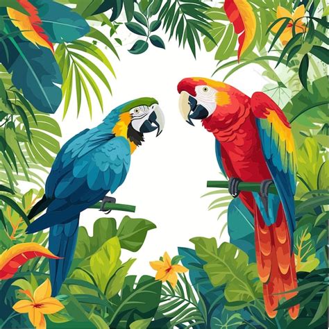 Loros En El Bosque Tropical Vector Premium