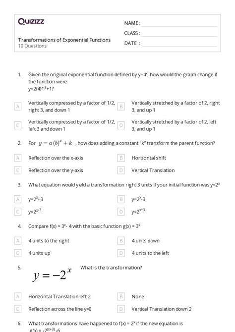 50 Derivatives Of Exponential Functions Worksheets For 9th Grade On