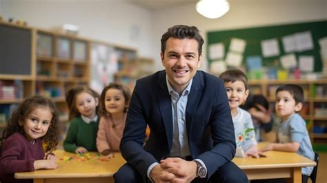 Premium Photo | Teacher in a kindergarten or elementary school surrounded by her students