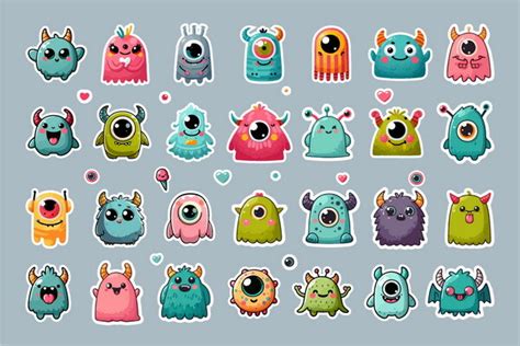 Set Of Stickers With Monsters Graphic By Ku4erashka · Creative Fabrica