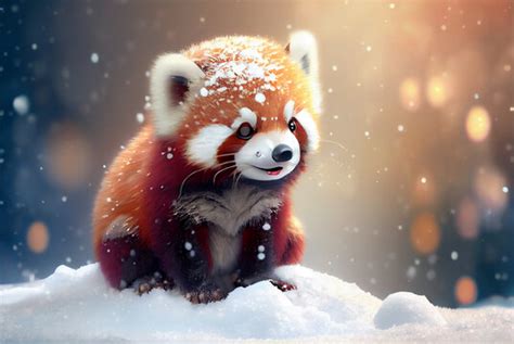 Red Panda Playing In Snow