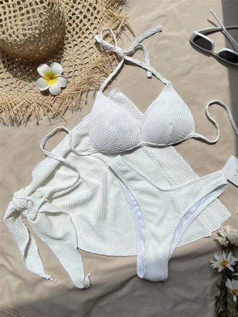 Push Up Pieces Bikini Set With Skirt White Thong Bathing Suit Women Swimsuit Female Swimwear