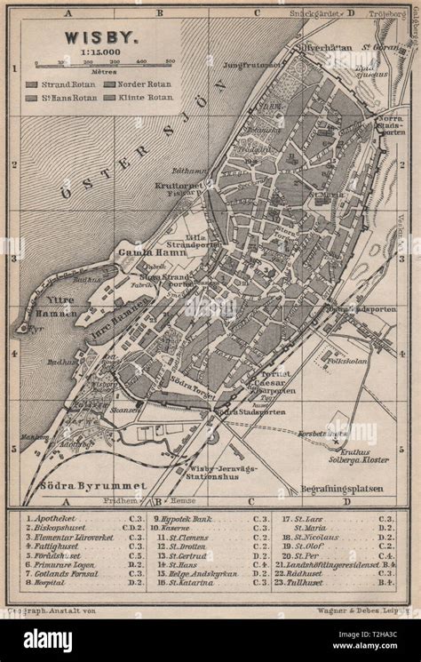 VISBY Wisby antique town city stadsplan. Sweden karta. BAEDEKER 1899 old map Stock Photo - Alamy