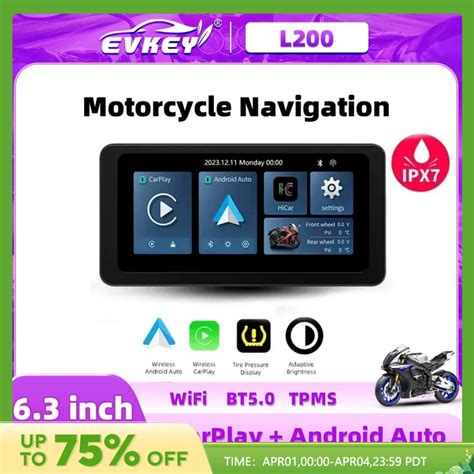 EVKEY CarPlay Sans Fil Portable Pour Moto Cran LCD Sans Fil Android