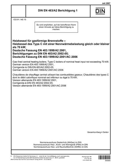 DIN EN 483 A2 Berichtigung 1 2007 DE Heizkessel für gasförmige