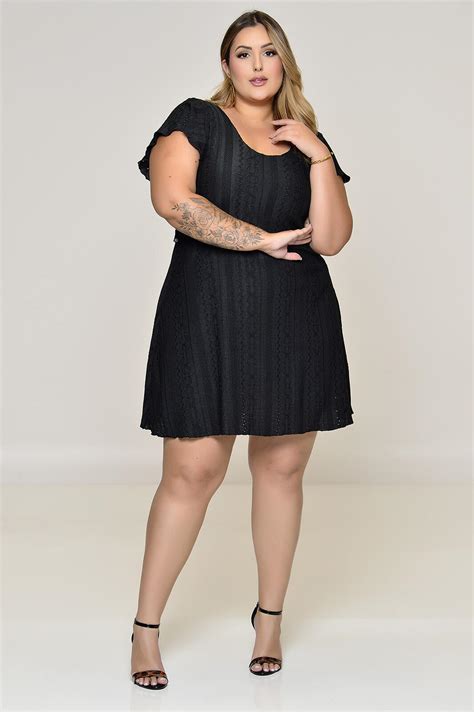 Vestido Plus Size Em Malha De Lese Preto Vk Moda Plus Size