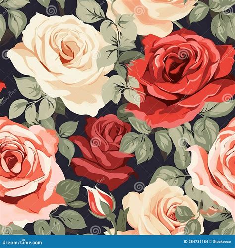 Vintage Rose Floral Pattern Vector Seamless Design Stock Illustration