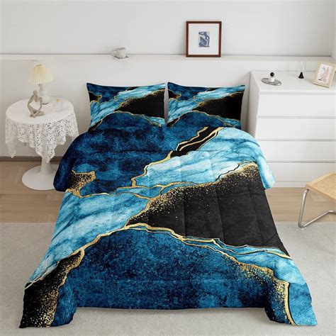 Navy Blue Marble Bedding Set Twinblack Blue Gold Marble Print Duvet Insertluxury Tie Dye