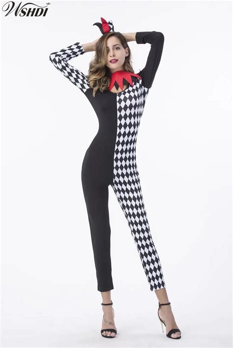 M Xl Sexy Funny Circus Clown Costume Naughty Harlequin Jumpsuit Adult Halloween Cosplay Clothing