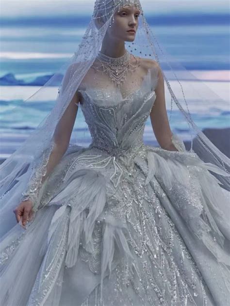 Luxury Designer Misty Blue Fantasy Wedding Dress 3d Cut Amazing Detail