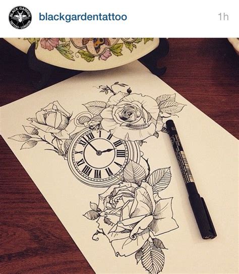 Elegant Rose Clock Tattoo Design