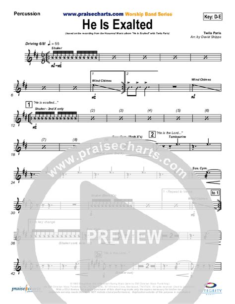 He Is Exalted Percussion Sheet Music Pdf Twila Paris Praisecharts