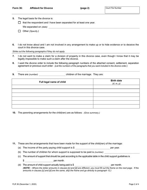 Form 36 Download Fillable Pdf Or Fill Online Affidavit For Divorce Ontario Canada 2005 — 2025