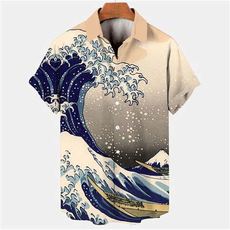 Retro Ocean Wave 3d Printing Mens Hawaiian Shirts Casual Fashion