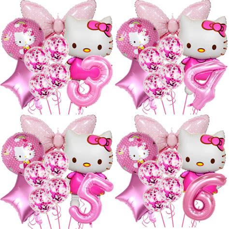 Hello Kitty Cat Kawaii Birthday Party Doll Decoration Theme Cute Girl Set Foil Balloon Big Size