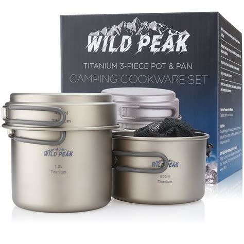 Healthpro Titanium Lightweight 3 Piece Pot And Pan Camping Hiking